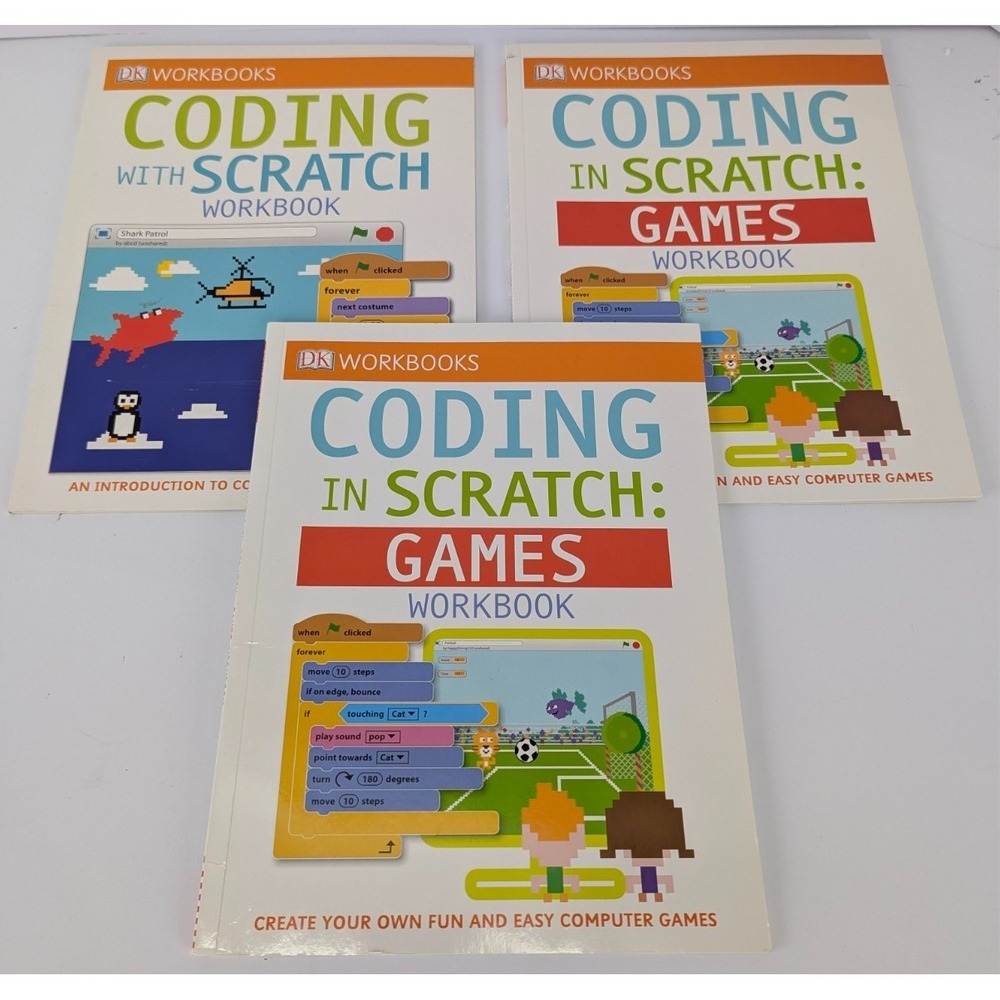 DK Workbooks Coding with Scratch 3-Book Set Beginner + Games STEM Kids